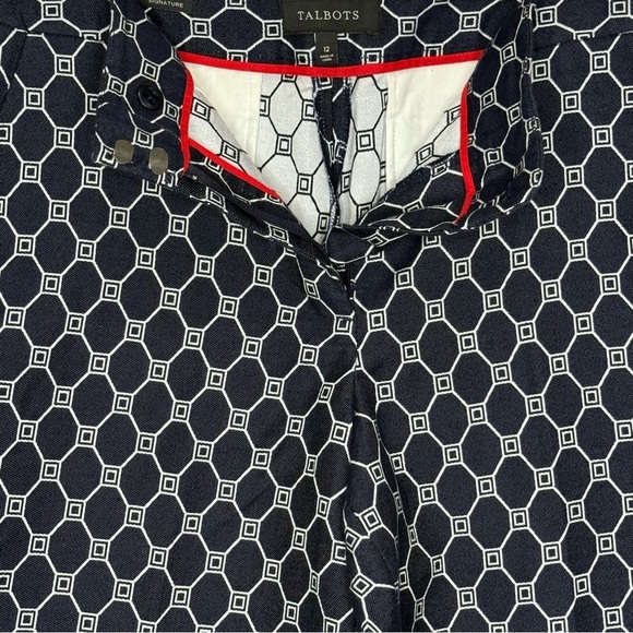 Talbots Signature Ankle Pants Geometric Print Navy/White Career Women’s Size 12 - Picture 3 of 13